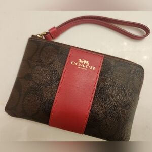 Coach mini wristlet-nearly new! Gorgeous red and brown color combo!